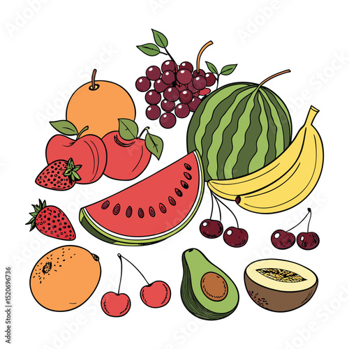Vibrant Summer Fruit Collection A Delightful Array of Watermelon, Bananas, and More