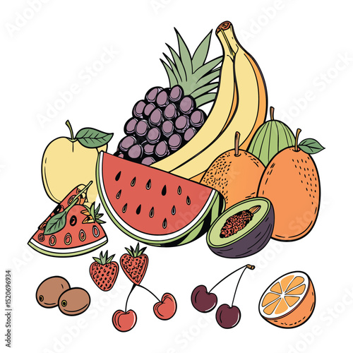 Vibrant Summer Fruits A Delicious Collection of Watermelon, Bananas, and More