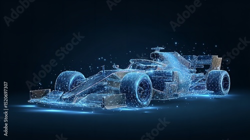Abstract Formula One Race Car Digital Art Futuristic Design Blue Technology Network Lines Modern Low