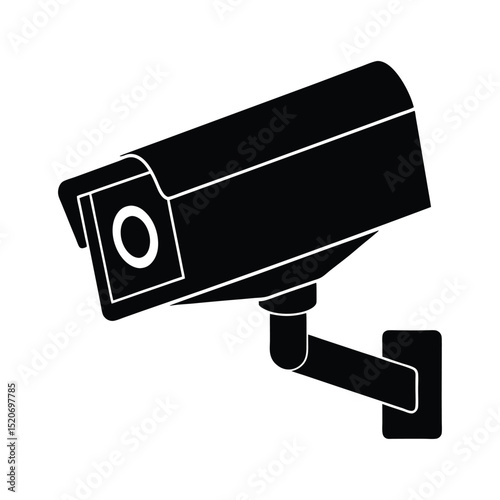 A solid black silhouette of a security camera mounted on a wall or pole.