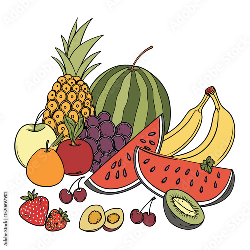 Vibrant Summer Fruits A Delicious Collection of Pineapple, Watermelon, Bananas, and More
