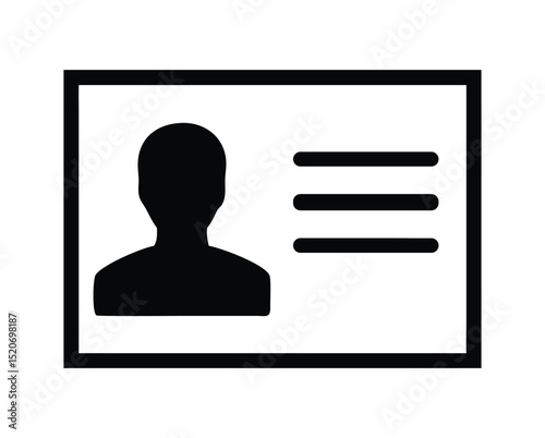 Simple black and white ID card icon with person silhouette and information
