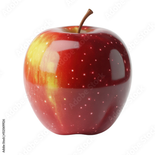 Red apple with galaxy design isolated on transparent background