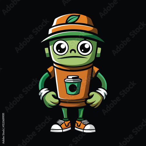 Funny green cartoon android leprechaun character with a toy robot and a festive Irish hat, perfect for a St Patrick's Day celebration