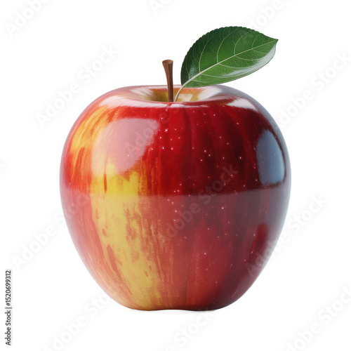 Red apple with leaf isolated on transparent background