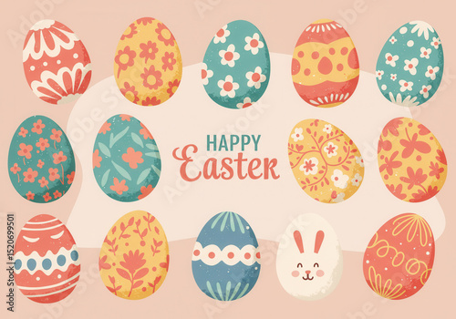 Decorative Easter eggs with a Happy Easter greeting