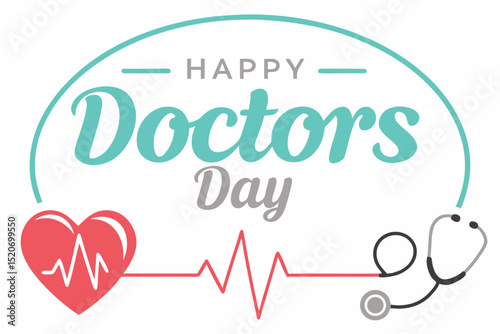 Happy doctors day greeting with heartbeat stethoscope and stylish design