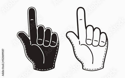 Graphic symbol of pointing hands in contrasting black and white design
