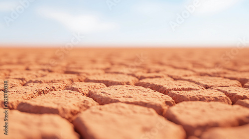 Cracked, dry earth under a clear sky, symbolizing drought and arid conditions.