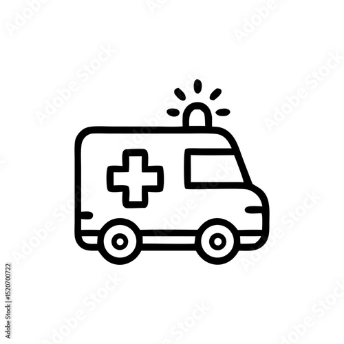 Outline of an ambulance vehicle with an emergency light and medical cross. Healthcare emergency concept