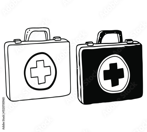 Medical kit design, black and white cross symbol for health and safety graphics