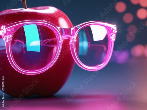An apple with a fun eye glasses 