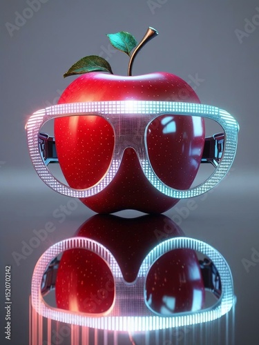 An apple with a fun eye glasses 