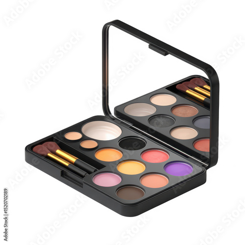Makeup palette with brushes isolated on transparent background