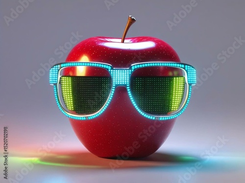 An apple with a fun eye glasses 