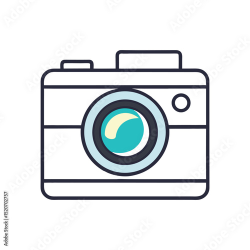Digital photographic camera icon with lens illustration, a symbol of modern photography technology