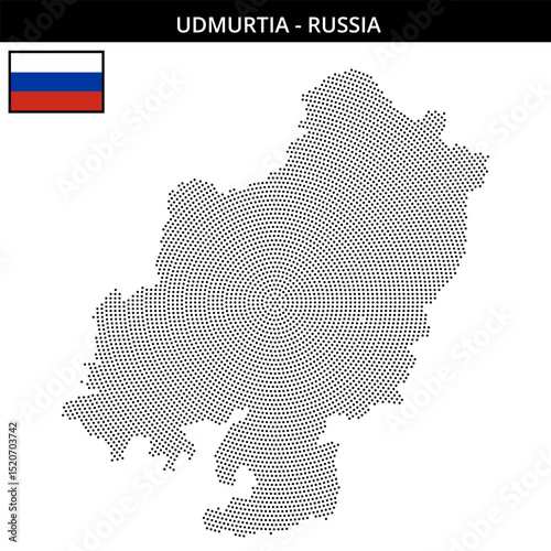 Small circular dotted map of Udmurtia in Russia
