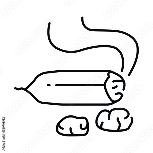 An icon of a marijuana joint emitting smoke, accompanied by two marijuana buds, suitable for cannabis related themes and branding.