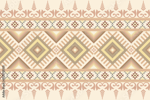 Geometric woven fabric with rounded top and bottom. Earthy tones give a classic look. Used for making scarves, coats, curtains, dresses, handbags and accessories.