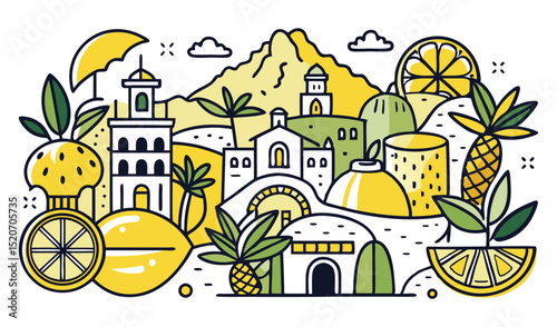 Colorful cartoon vector illustration of city houses and urban architecture