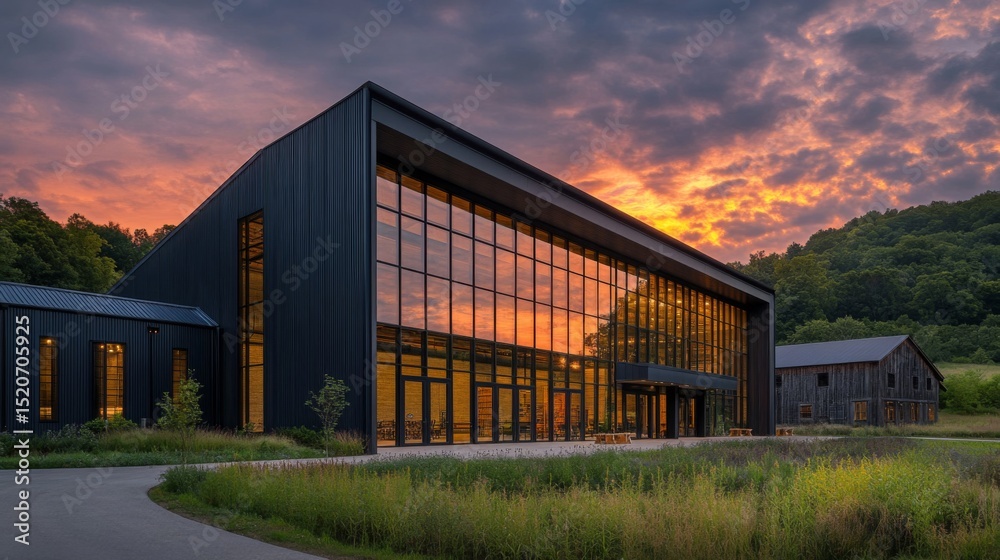 Obraz premium Modern Building at Sunset with Glass Facade
