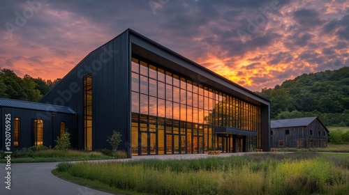 Modern Building at Sunset with Glass Facade