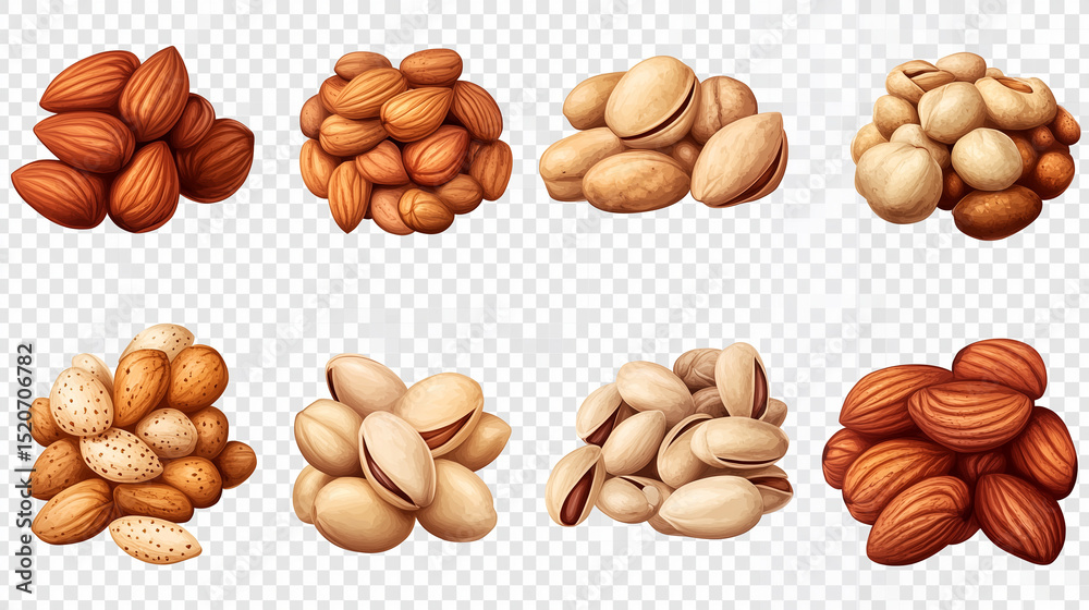 Mixed nuts pile on white background showing various healthy snack ingredients Mixed nuts pile on white background showing various healthy snack ingredients