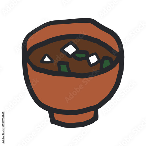 味噌汁の線あり手描きイラスト。和食や食事のコンセプト