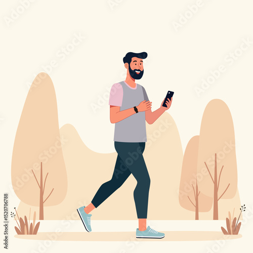 A male is doing work out with use smartphone and smartwatch at city park space