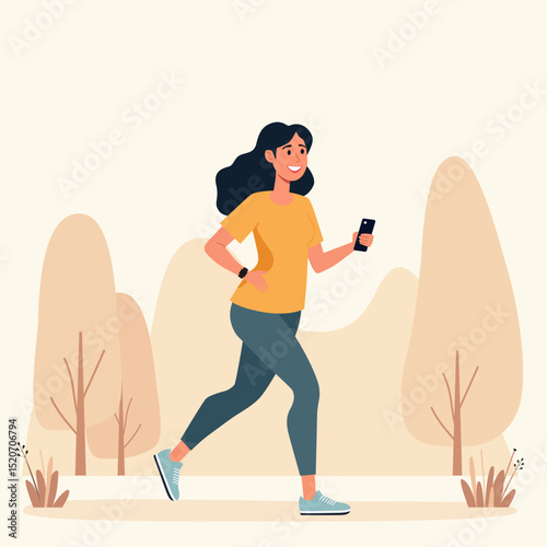A female is doing work out with use smartphone and smartwatch at city park space