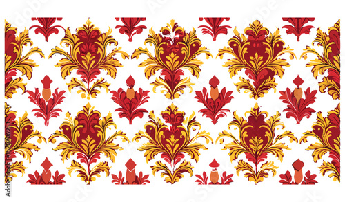 Seamless autumn floral pattern with vintage gold and red flower and leaf decoration