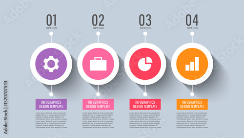 4 processes business infographics with icons. Step by step, path to success, timeline vector infographic template