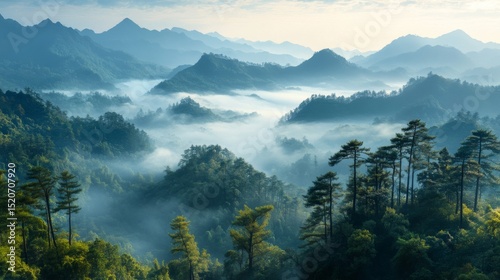 Misty Mountain Landscape at Sunrise