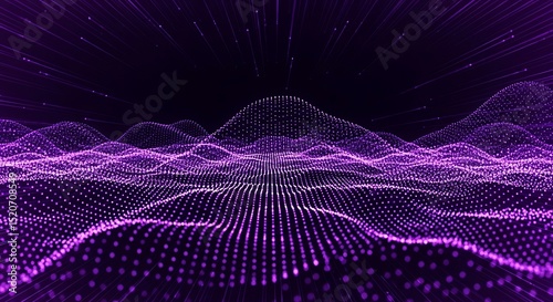 Abstract Purple Particle Wave Background Digital Landscape