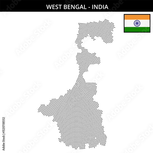 Small circular dotted map of west-bengal in India