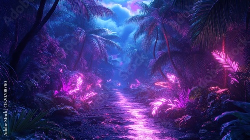 Neon Tropical Night: A Glowing Path Through Paradise