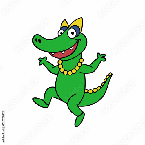 Dancing alligator wearing a Mardi Gras mask