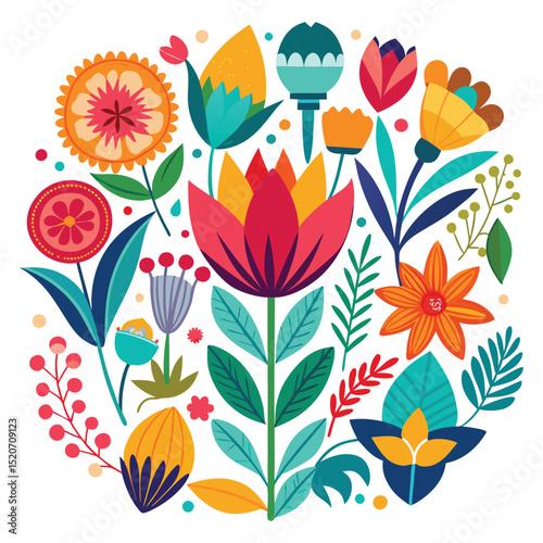 Vibrant colorful floral design element