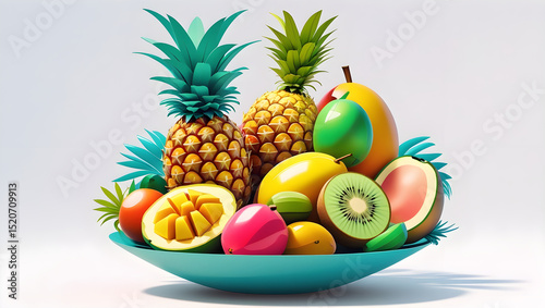 Colorful Tropical Fruit Bowl Flat Design Illustration