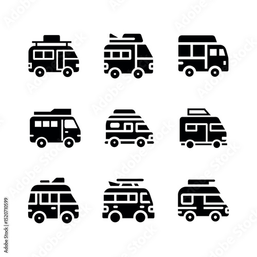 Camping Van Silhouettes – Vector Icon Set for Travel & Adventure Themes