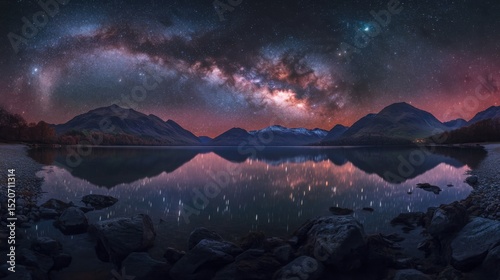 Milky Way Galaxy Over Serene Mountain Lake at Night