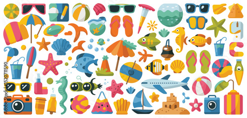 Summer Vacation Beach Icons Flat Design Illustration