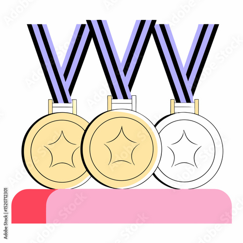  Set of Gold, Silver, Bronze Medals with Ribbons