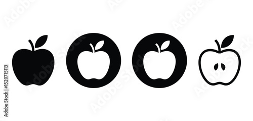 Apple Icon Set Black and White Fruit Illustrations
