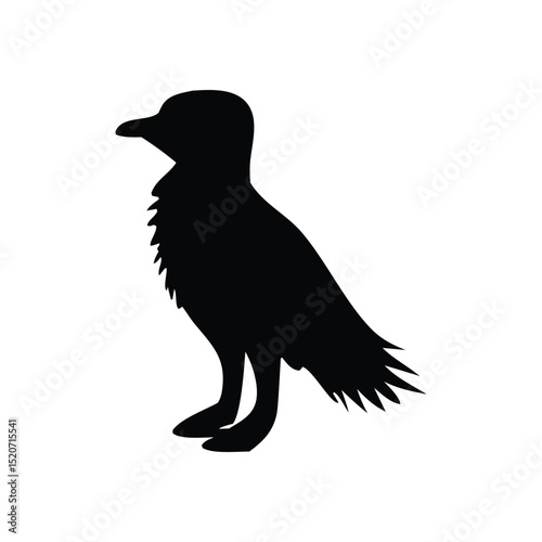 Vector silhouette illustration of a bird, crow, or raven perched on a branch, perfect for wildlife art and nature designs
