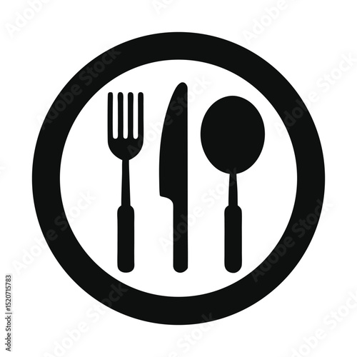 A sleek, silver fork, spoon, and knife icon set for restaurant and kitchen dining