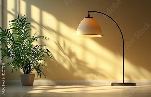 Floor Lamp Mockup with Vibrant Plant and Sunlit Wall

 photo