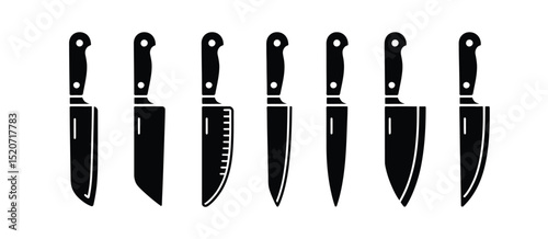 Collection of Black Kitchen Knife Icons Set