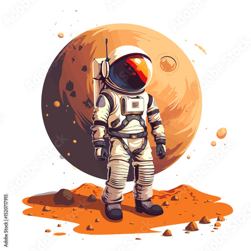 Mars planet with astronaut 