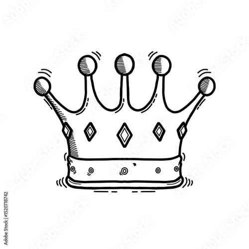 Hand drawn royal crown outline vector illustration. King or queen Doodle, drawing for coloring
